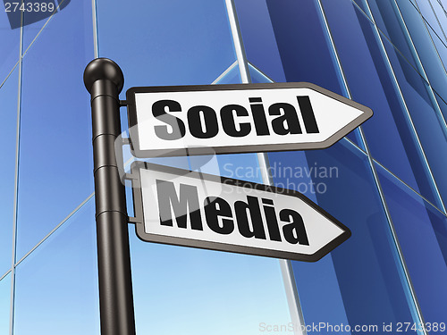 Image of Social network concept: Social Media on Building background