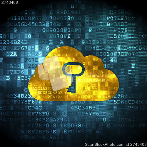 Image of Cloud networking concept: Cloud With Key on digital background