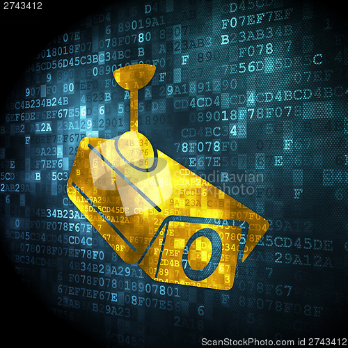 Image of Security concept: Cctv Camera on digital background