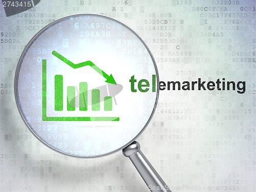 Image of Marketing concept: Decline Graph and Telemarketing with optical