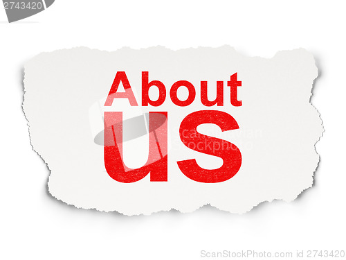 Image of Advertising concept: About Us on Paper background