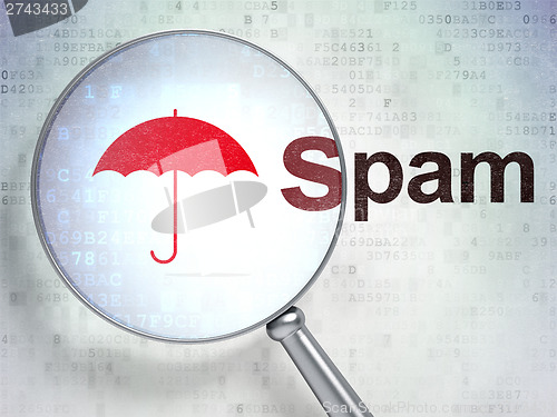 Image of Safety concept: Umbrella and Spam with optical glass