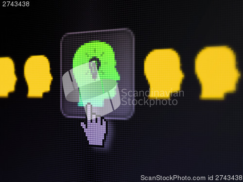 Image of Business concept: Head Whis Lightbulb on digital computer screen