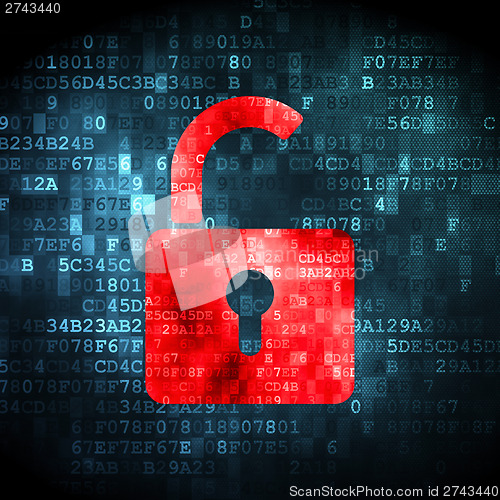 Image of Security concept: Opened Padlock on digital background