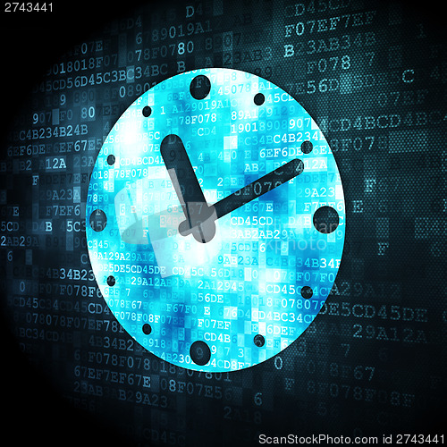 Image of Timeline concept: Clock on digital background