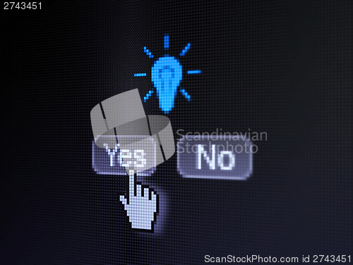 Image of Business concept: Light Bulb on digital computer screen