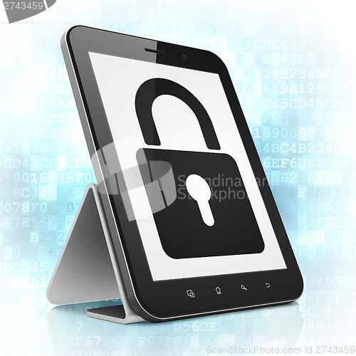 Image of Information concept: Closed Padlock on tablet pc computer
