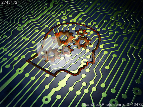 Image of Marketing concept: Head With Gears on circuit board background