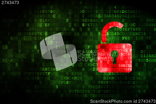 Image of Information concept: Opened Padlock on digital background