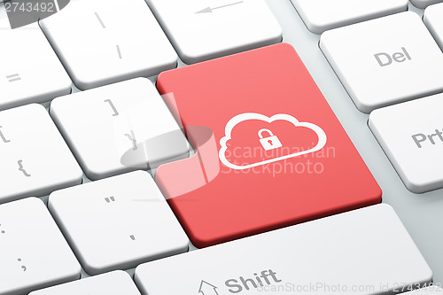 Image of Cloud networking concept: Cloud With Padlock on computer keyboar