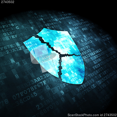Image of Privacy concept: Broken Shield on digital background