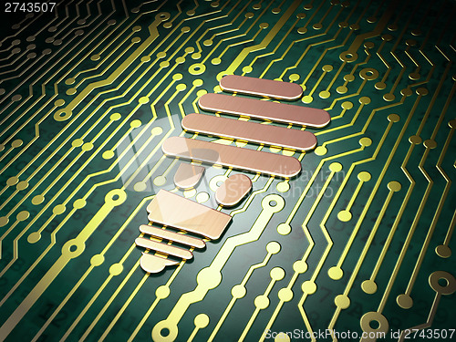 Image of Finance concept: Energy Saving Lamp on circuit board background