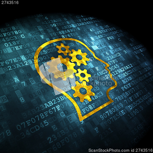 Image of Data concept: Head With Gears on digital background