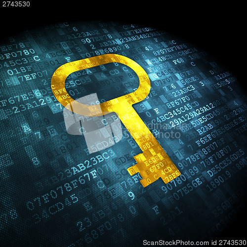 Image of Protection concept: Key on digital background