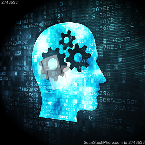 Image of Marketing concept: Head With Gears on digital background