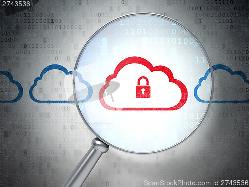 Image of Cloud networking concept: Cloud With Padlock with optical glass
