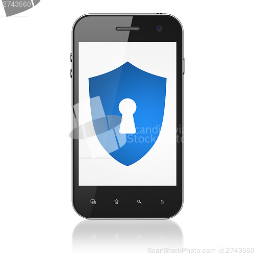 Image of Safety concept: Shield With Keyhole on smartphone