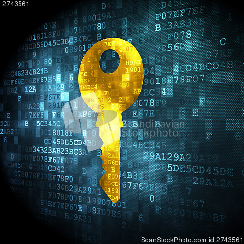 Image of Protection concept: Key on digital background