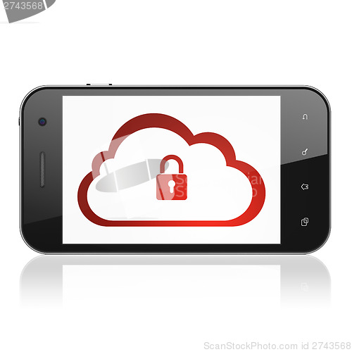 Image of Cloud computing concept: Cloud With Padlock on smartphone