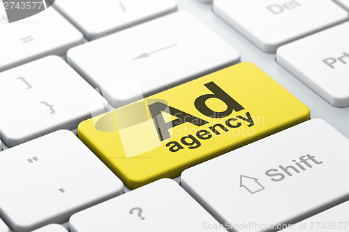 Image of Advertising concept: Ad Agency on computer keyboard background