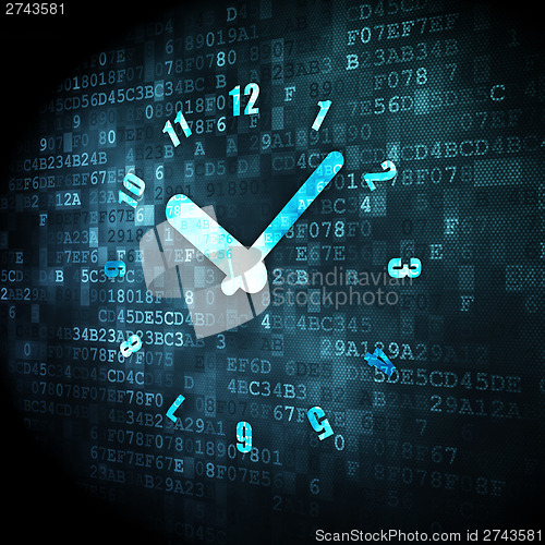 Image of Timeline concept: Clock on digital background