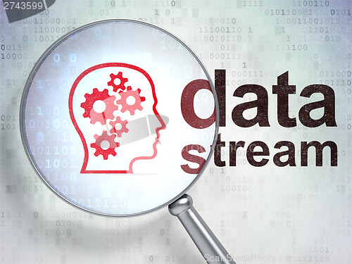 Image of Information concept: Head With Gears and Data Stream with optica