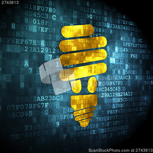 Image of Finance concept: Energy Saving Lamp on digital background