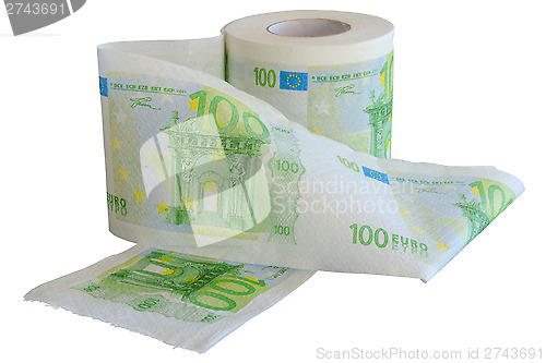 Image of Roll of 100 Euro bank notes toilet paper