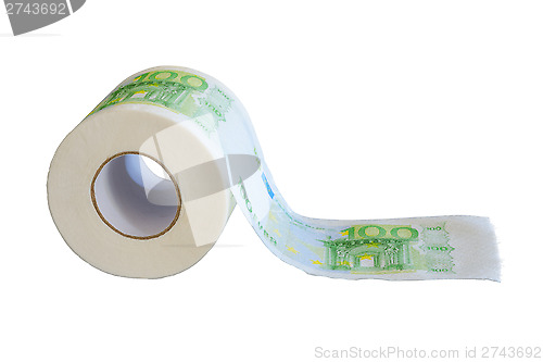 Image of Hundred Euro banknotes paint on tissue paper roll