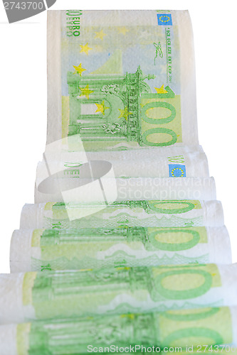 Image of European currency bank notes printed on toilet paper