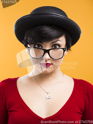Image of Astonished nerd girl