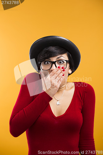 Image of Astonished nerd girl