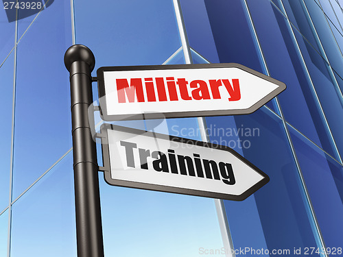 Image of Education concept: Military Training on Building background