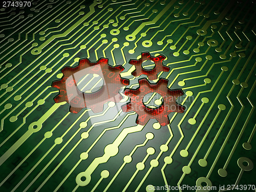Image of Marketing concept: Gears on circuit board background