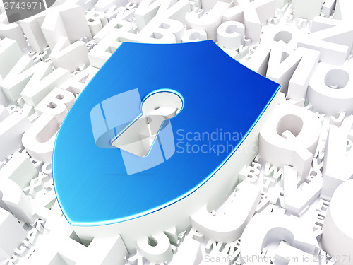 Image of Security concept: Shield With Keyhole on alphabet background