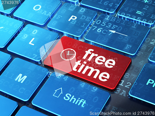 Image of Time concept: Clock and Free Time on computer keyboard backgroun