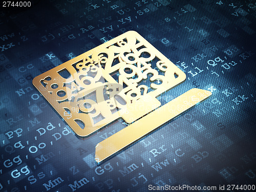 Image of Education concept: Golden Computer Pc on digital background