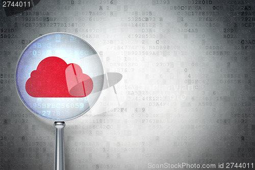 Image of Cloud computing concept:  Cloud with optical glass on digital ba