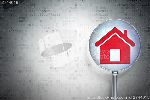Image of Security concept:  Home with optical glass on digital background