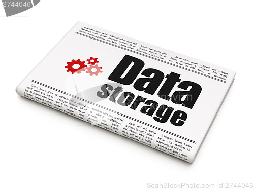 Image of Data news concept: newspaper with Data Storage and Gears