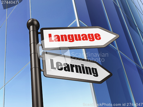 Image of Education concept: Language Learning on Building background