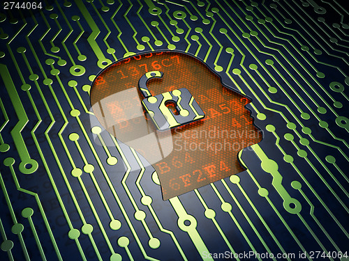 Image of Finance concept: Head With Padlock on circuit board background