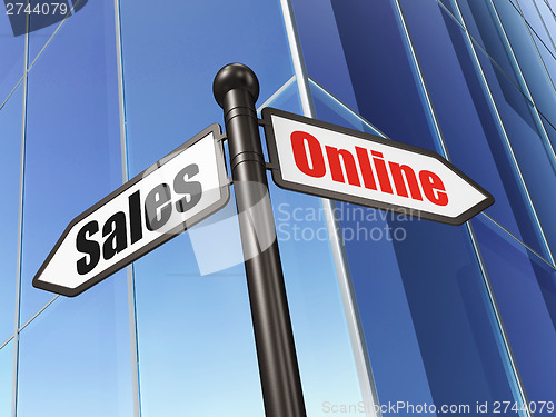 Image of Advertising concept: Online Sales on Building background