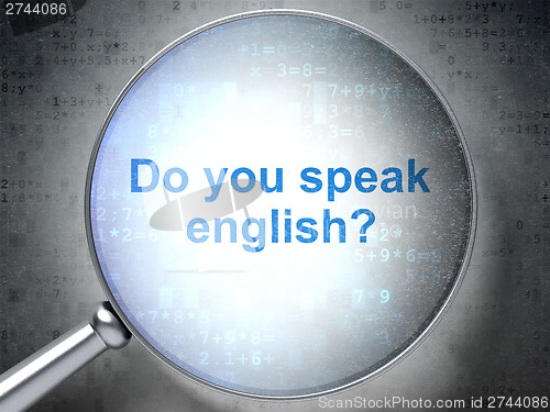 Image of Education concept: Do you speak English? with optical glass