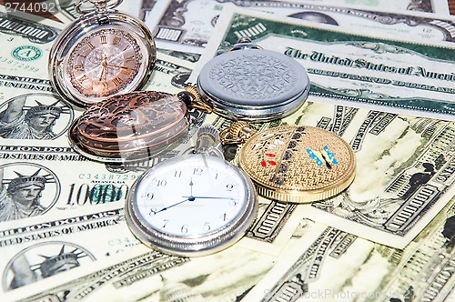 Image of Pocket watches and money