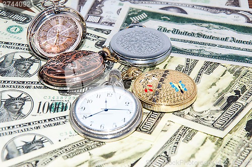 Image of Pocket watches and money