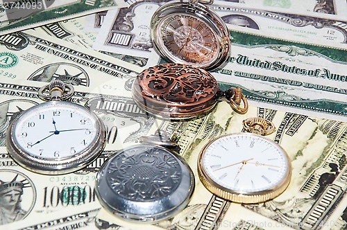 Image of Pocket watches and money