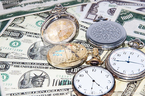 Image of Pocket watches and money