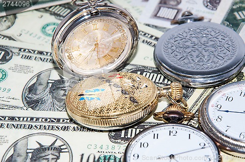 Image of Pocket watches and money