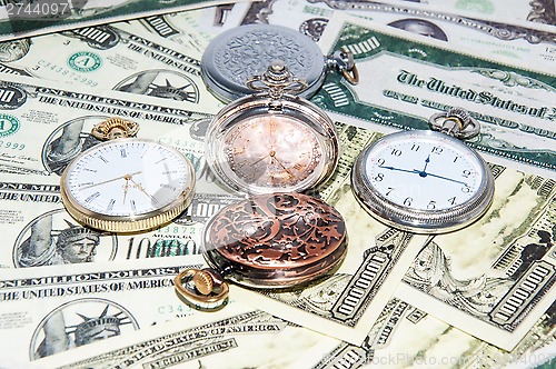 Image of Pocket watches and money